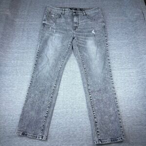 MBX‎ Denim Los Angeles Mens Gray Wash Distressed Stretch Jeans Straight Leg